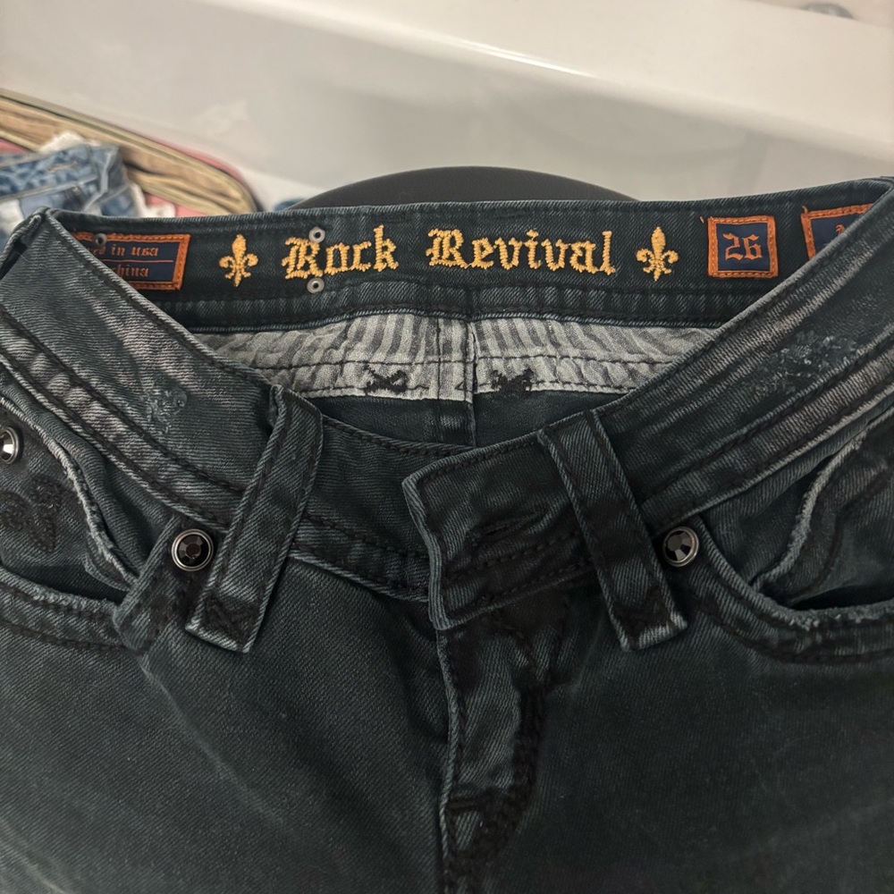 Rock Revival Black Skinny Jeans with Signature Stitching